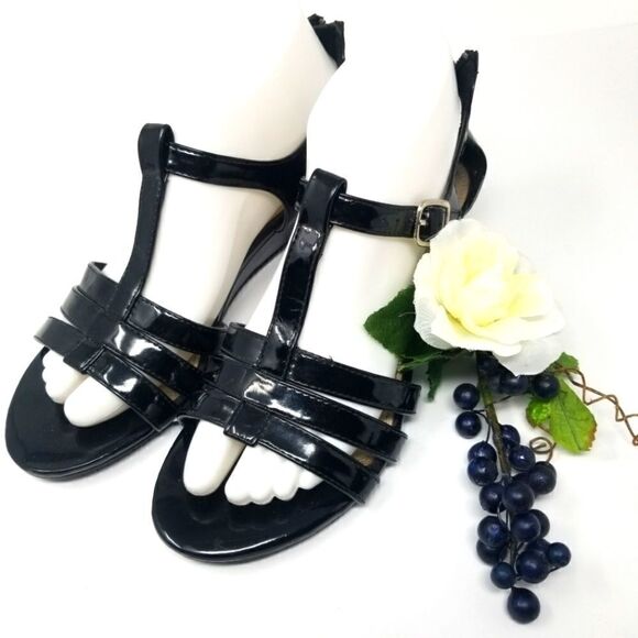 Laura Scott Black Size 8.5 Patent Leather Like - Picture 1 of 16